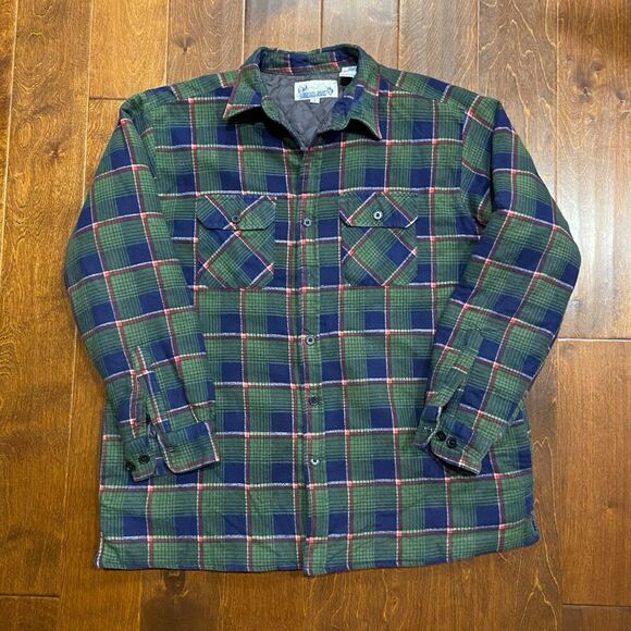 Lumber Jack Vintage 80s Quilt Lined Flannel Jacket Green Navy Men's Size XL - Picture 3 of 10